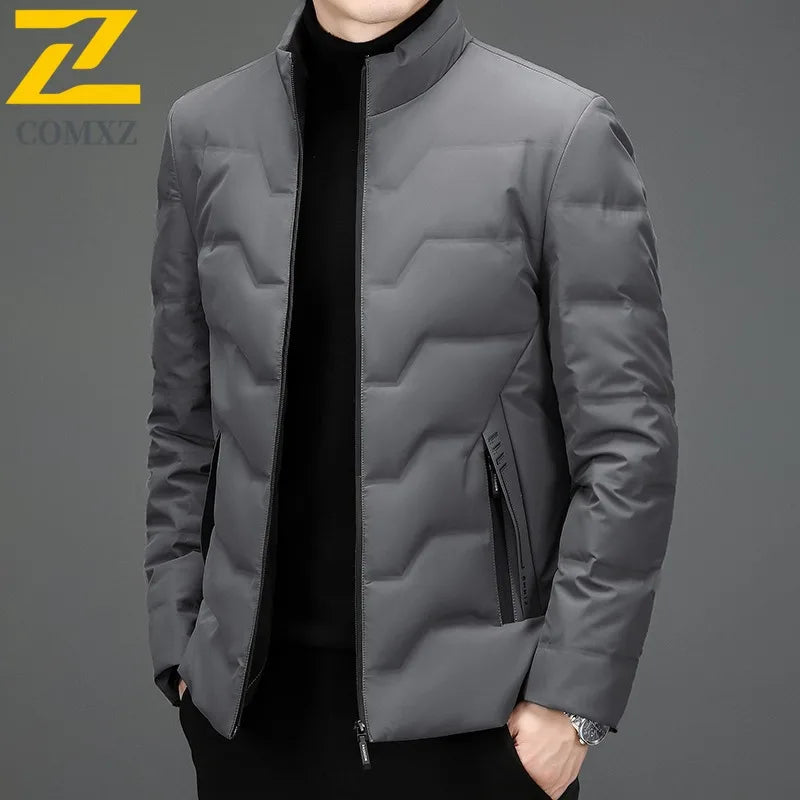 COMXZ Mens Down Jacket 2025 New Classic Solid Color Outdoor Camping Windproof Parka Fashion Lightweight Warm Autumn Winter Coat