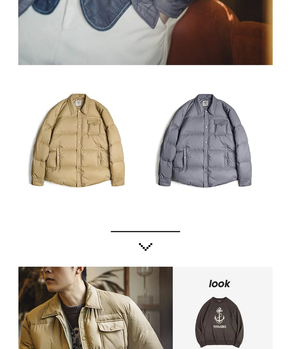 Maden Casual 90% White Duck Down Jacket Lightweight Warm Cold-resistant Single-breasted Lapel Puffer Jacket Men Winter Outerwear