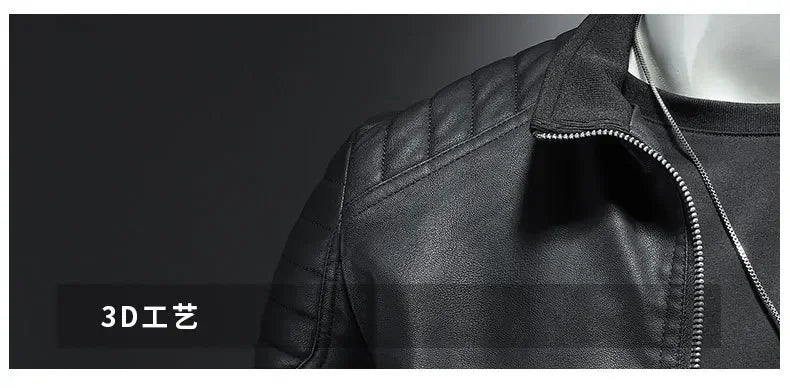 Motorcycle PU Leather Jacket Men Winter Leahter Jacket Male Stand Collar Casual Windbreaker trendy mens clothing black blue coat