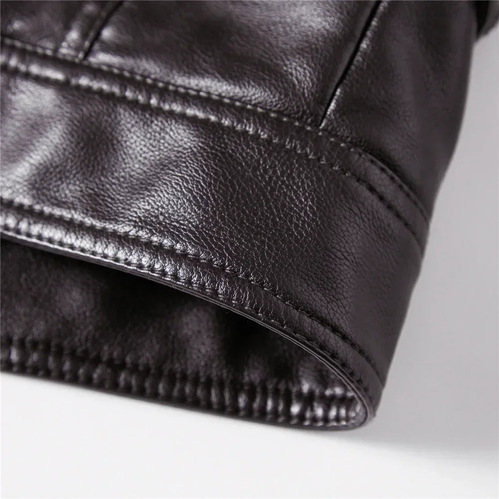 Streetwear Biker Jacket Coat Fashion Men Leather Jacket Slim Fit Autumn Winter Coat Men Fur Lined Men Motorcycle New Jacket