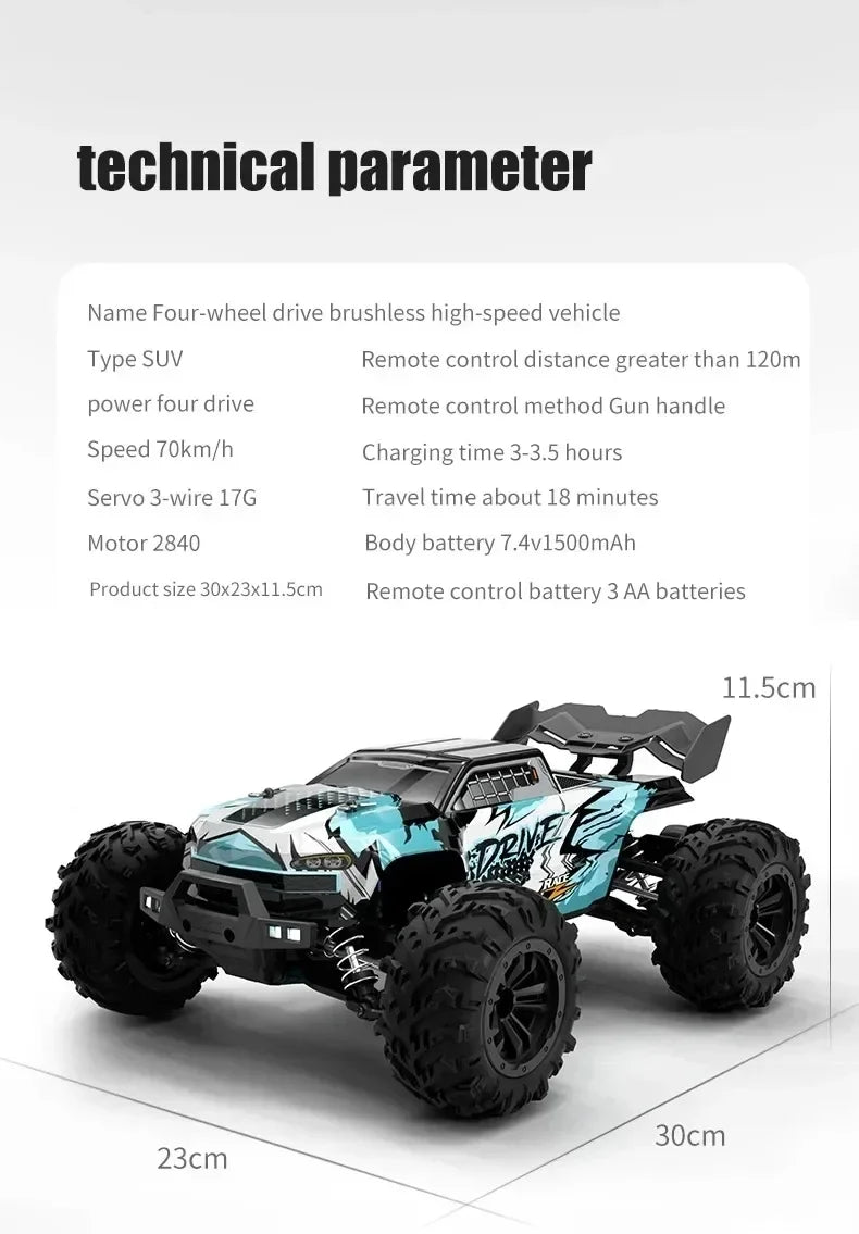 1:16 70km/h Super Brushless 50km/h Brushed RC Car 4x4 Off Road Remote Control High Speed Drift Racing Truck Toy Kids Adults