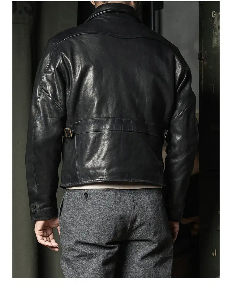 Rugged Bronson Goat Sheepskin Leather Jacket Genuine Leather Jacket 1930s Vintage Short Leather Coat