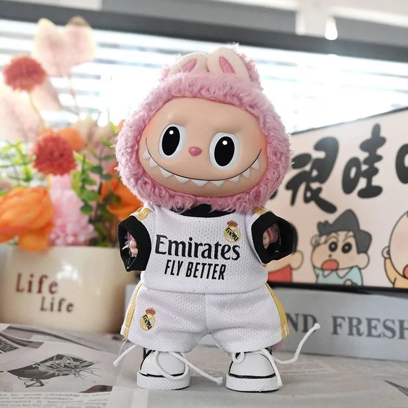 17cm Labubu Football Vinyl Pendant Doll Size 7 V1V2 V3 DIY Clothing Set Sportswear for Kids Creative Child Gift Toy