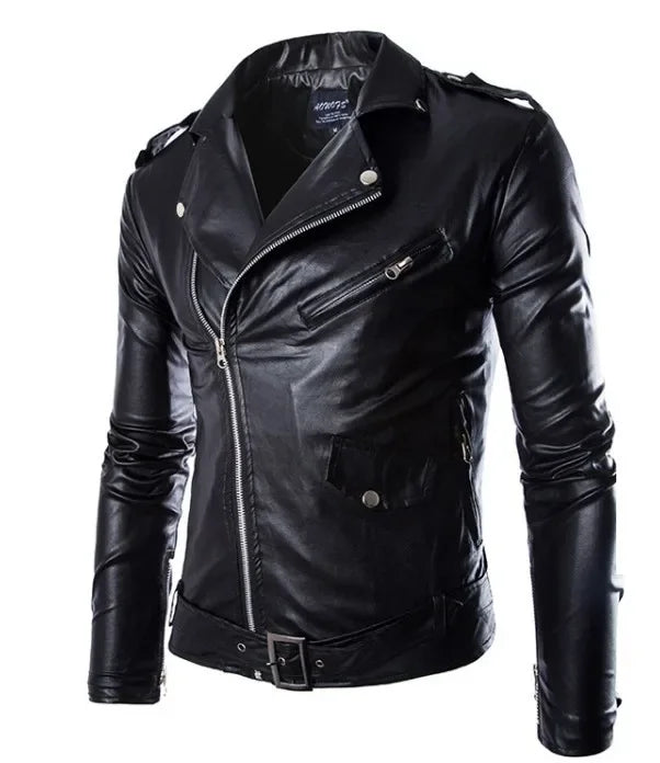 Mens Leather Jackets New White Black Casual Lapel Slim Fit Diagonal Zipper Motorcycle Pu Leather Jacket Coat Mens Jackets