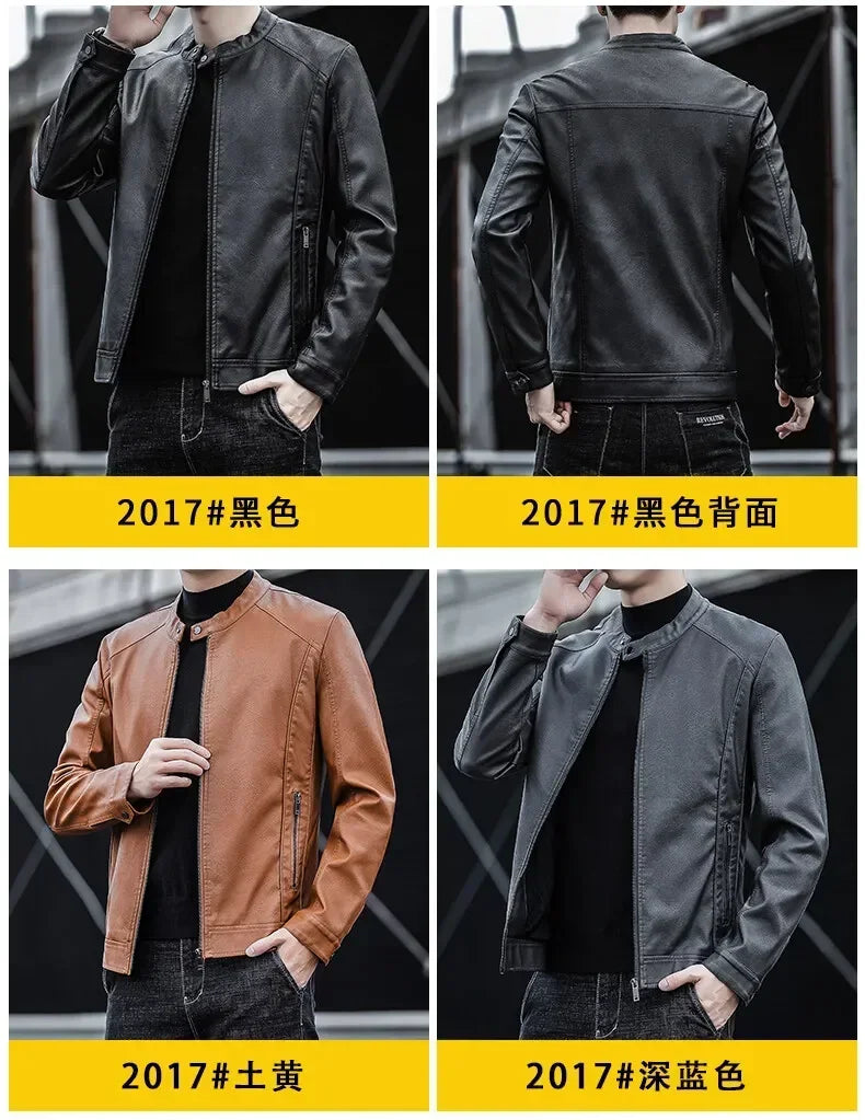 New Men's Motorcycle Leather Jacket Slim Men Leather Jacket Outer Wear Clothing For Male PU Leather Jackets Thin Business Jacket