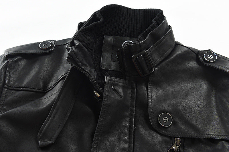 New High Quality Jacket Men's Street Windbreaker Coat Men Leather Clothing Thick Jacket Fleece Men Casual Jacket PU