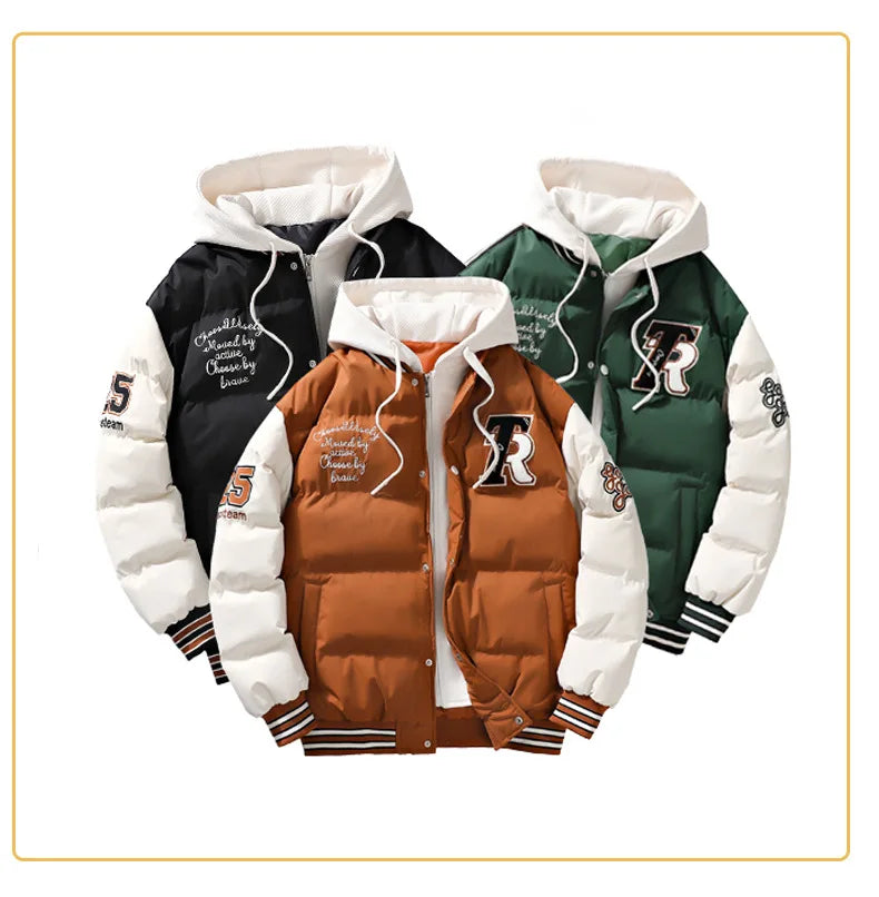 Supzoom New Arrival Casual Embroidery Mens Winter Trendy Fake Two-piece Hooded Bread Suit Couple Cotton-padded Jackets And Coats