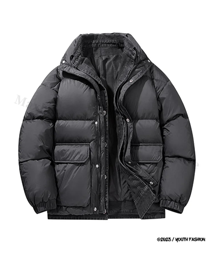 COMXZ Luxury Down Jacket Stand Collar Fake Two-Piece Cold Protection Coat Hiking Travel Winter Wear Lightweight Puffer Jacket