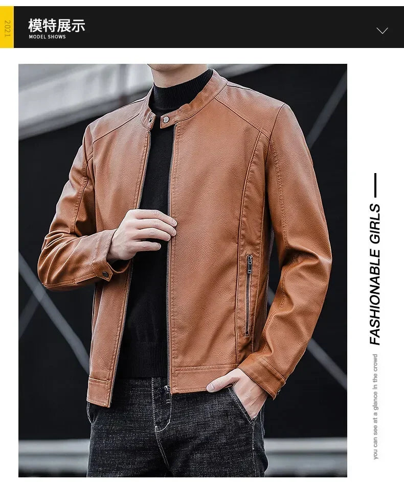 New Men's Motorcycle Leather Jacket Slim Men Leather Jacket Outer Wear Clothing For Male PU Leather Jackets Thin Business Jacket