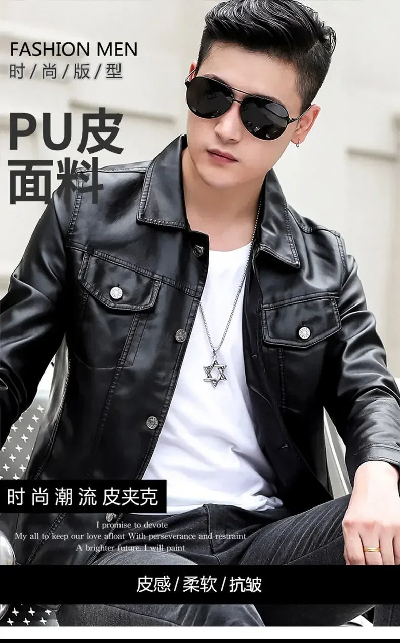 brand New leather jacket for men's leather jacket casual jacket Korean trend slim fit handsome youth Leather Coat mens plus size