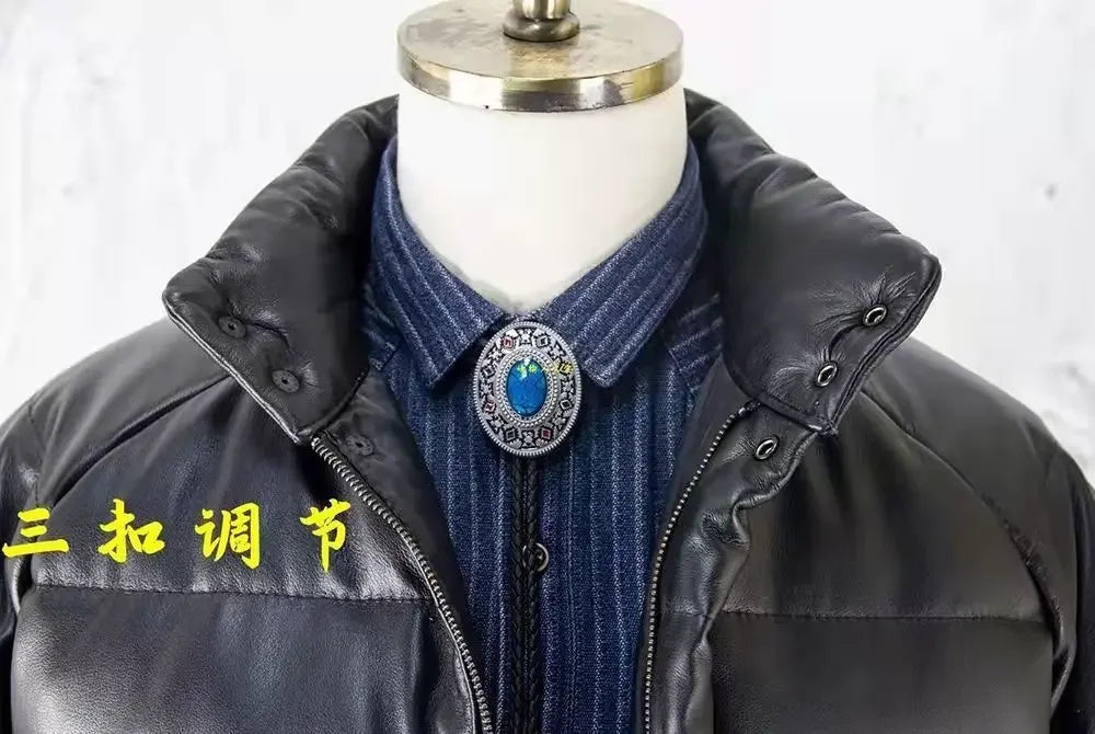 Cowhide Genuine Leather Duck Down Puffer Jacket Man Short Slim Fit Winter Fluffy Thickened Warm Leather Down Jacket Men Korean