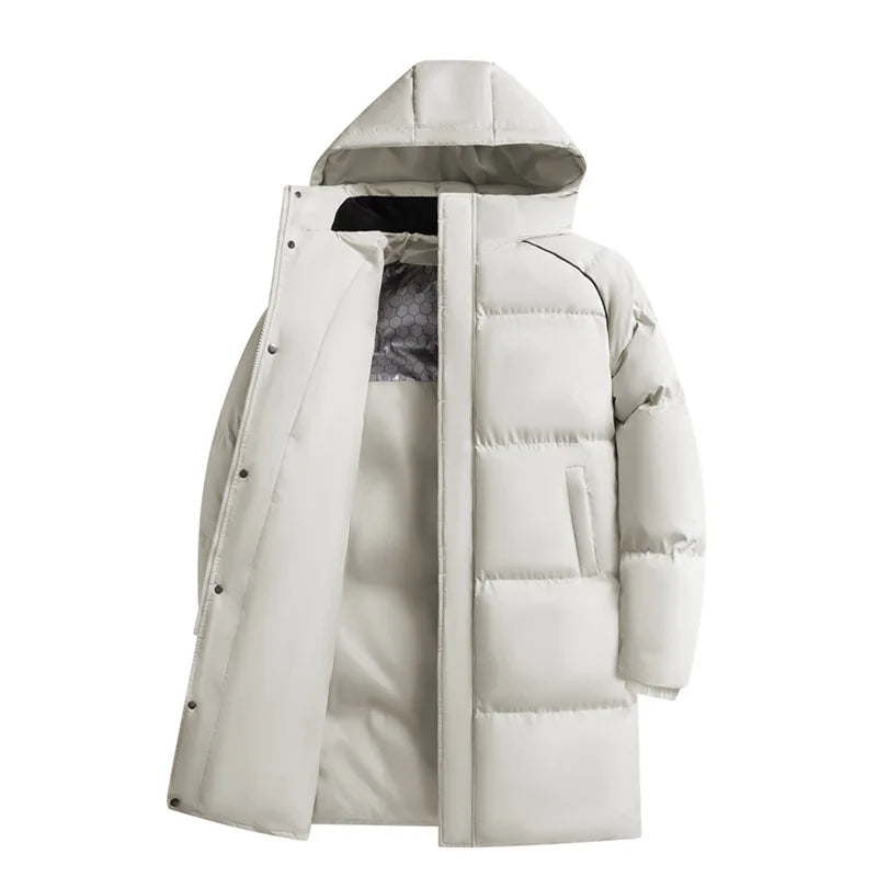 2025 Men's High-Quality Mid-Length Jacket Coat, Winter Thick and Warm Overcoat, Pure Color Youth Cotton Coat Jacket,Outdoor Coat