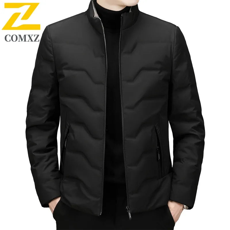 COMXZ Mens Down Jacket 2025 New Classic Solid Color Outdoor Camping Windproof Parka Fashion Lightweight Warm Autumn Winter Coat