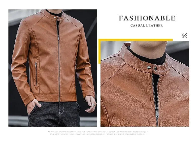 New Men's Motorcycle Leather Jacket Slim Men Leather Jacket Outer Wear Clothing For Male PU Leather Jackets Thin Business Jacket