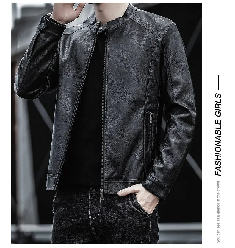 New Men's Motorcycle Leather Jacket Slim Men Leather Jacket Outer Wear Clothing For Male PU Leather Jackets Thin Business Jacket