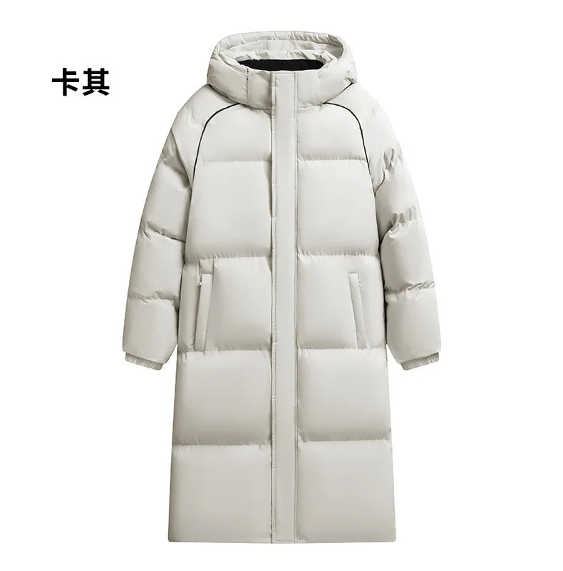 2025 Men's High-Quality Mid-Length Jacket Coat, Winter Thick and Warm Overcoat, Pure Color Youth Cotton Coat Jacket,Outdoor Coat