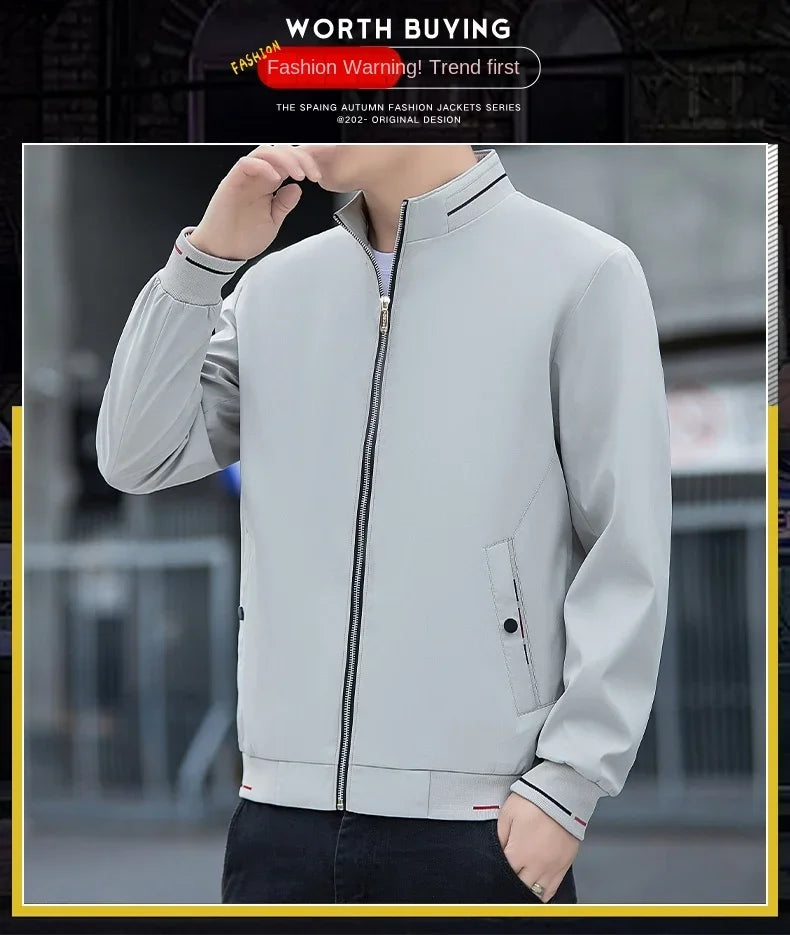New Autumn Winter Men's Casual Sports Jacket Fashionable Trend Windproof Portable Pocket Stand Up Collar Fashionable Coat