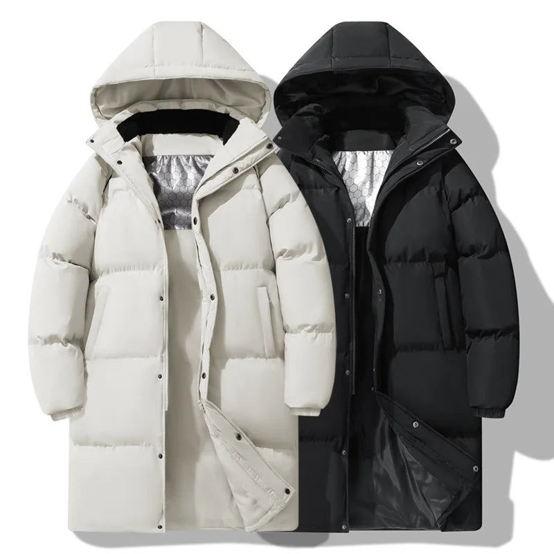 2025 Men's High-Quality Mid-Length Jacket Coat, Winter Thick and Warm Overcoat, Pure Color Youth Cotton Coat Jacket,Outdoor Coat