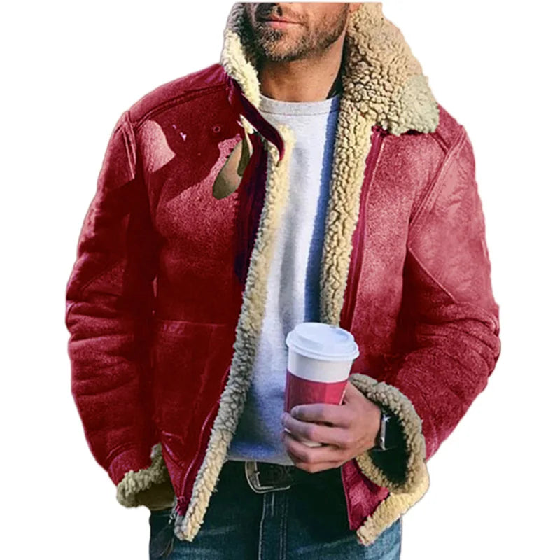 Mens Faux Fur Jacket One Piece Top Thick Plush Coat Winter Warm Luxury Streetwear Fashion Outerwear