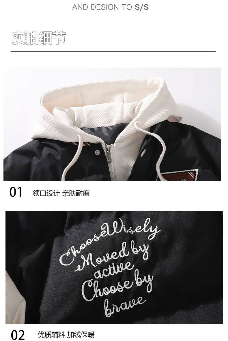 Supzoom New Arrival Casual Embroidery Mens Winter Trendy Fake Two-piece Hooded Bread Suit Couple Cotton-padded Jackets And Coats