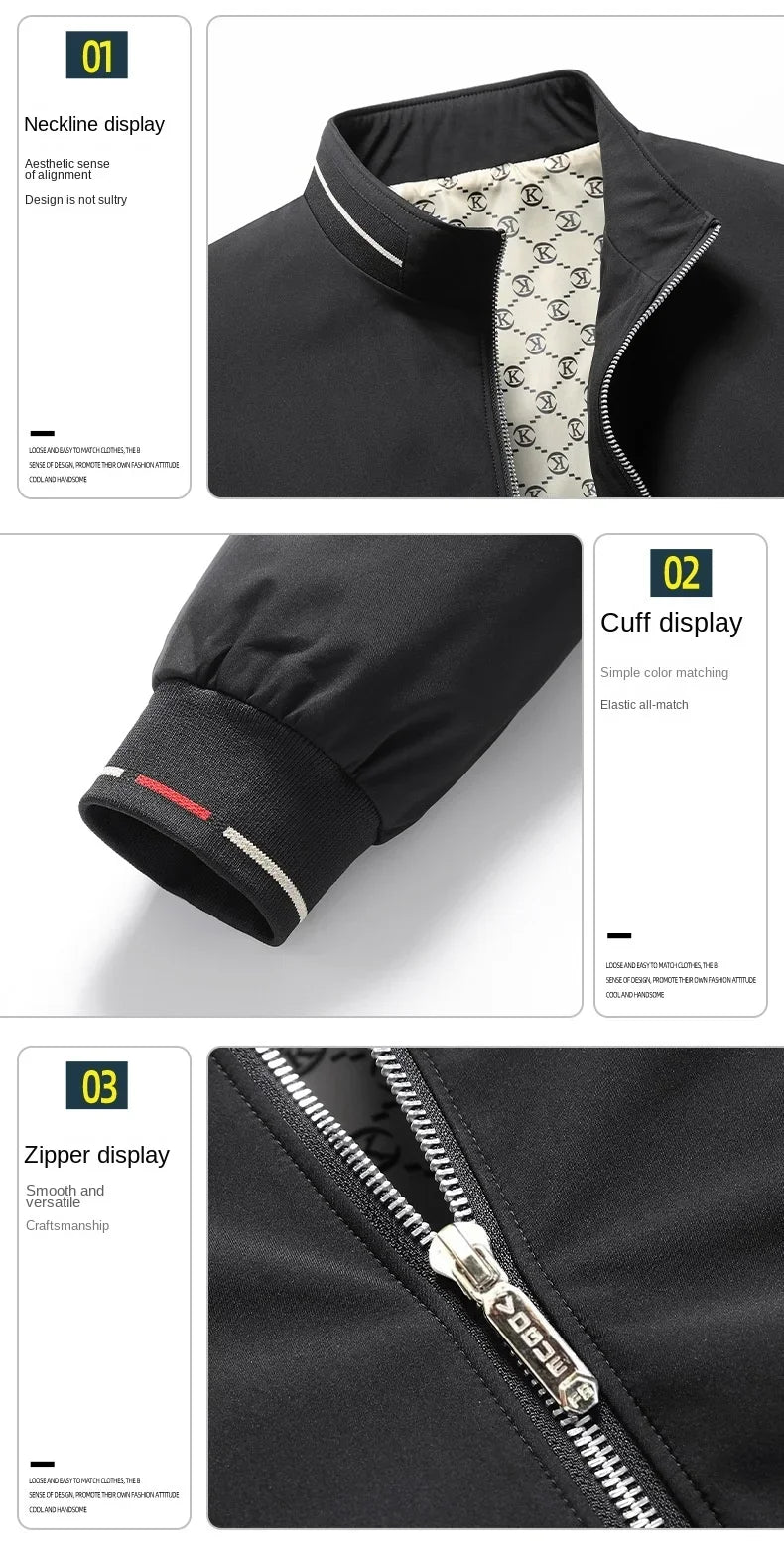 New Autumn Winter Men's Casual Sports Jacket Fashionable Trend Windproof Portable Pocket Stand Up Collar Fashionable Coat