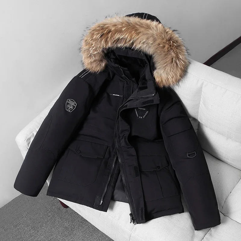 Men's Thermal Down Jacket Thick Puffer Jacket Men Coat High Quality Overcoat Winter Parka Men 90% White Duck Down Removable Cap