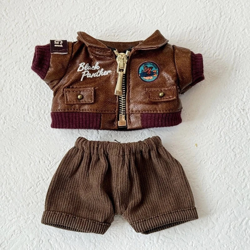 For 15/17cm Labubu Doll Fashion Trend Locomotive Clothing Set plush toy Leather Jacket Clothes designer Diy original Accessories