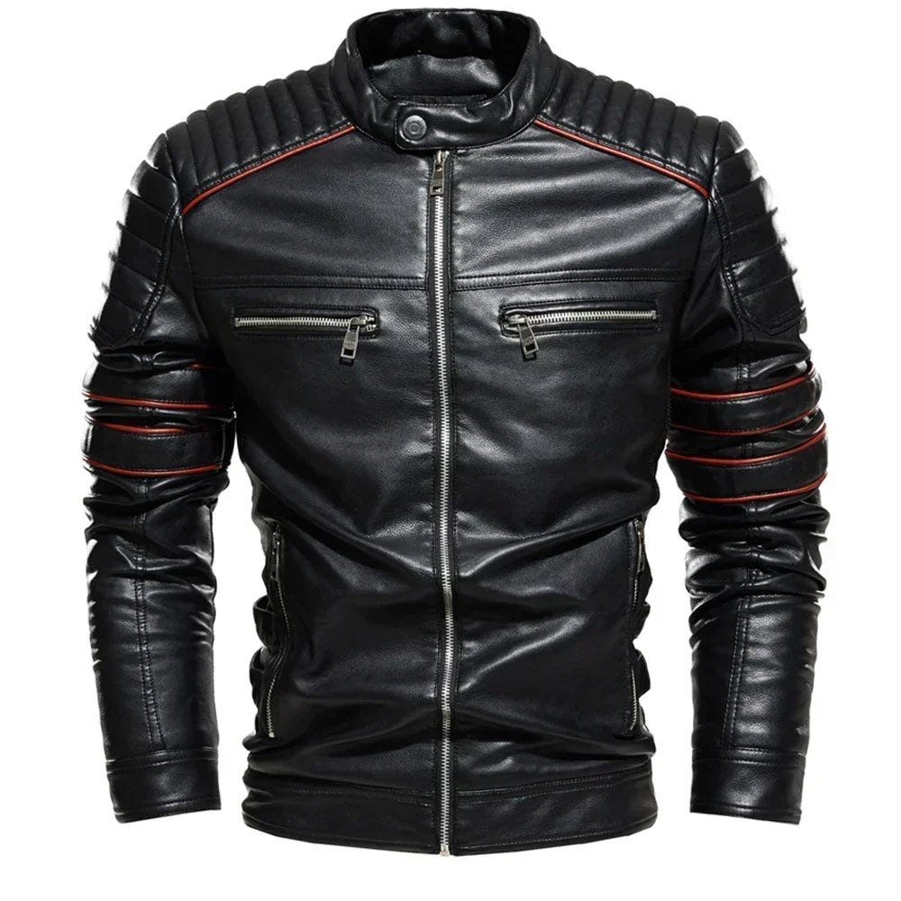 Streetwear Biker Coat Slim Fit Autumn Winter Coat Men Fur Lined Men Motorcycle Jacket Fashion Men Jacket Coffee Leather Jacket