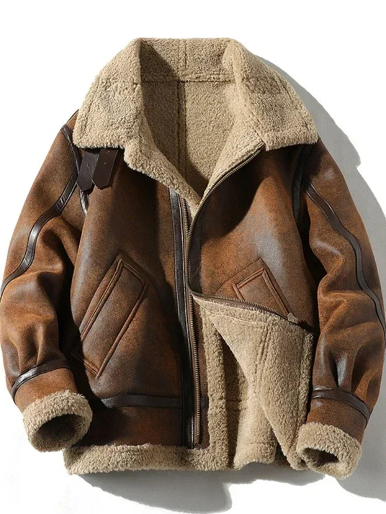 2024 Autumn Winter Men's Leather Jacket High-end Brand Plus Velvet Thickening Street Fashion Large Size Khaki Man PU Coats 5XL