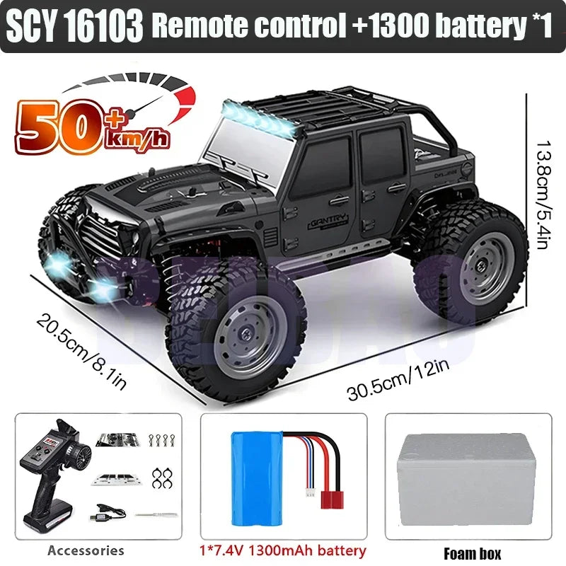 SCY 1:16 70KM/H OR 50KM/H 4WD RC Cars with LED Remote Control Cars High Speed Drift Monster Truck for Kids VS WLtoys 144001 Toys