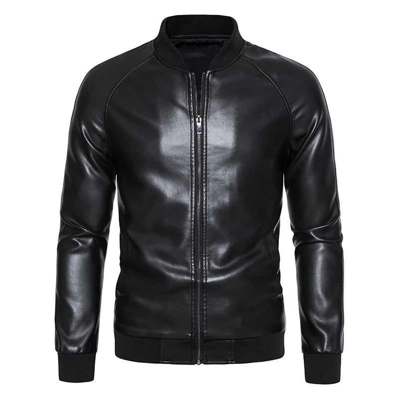 2024 Leather Men's New Trend Fashion Spring And Autumn Stand Collar Comfortable Slim Leather Jacket Handsome Youth Coat