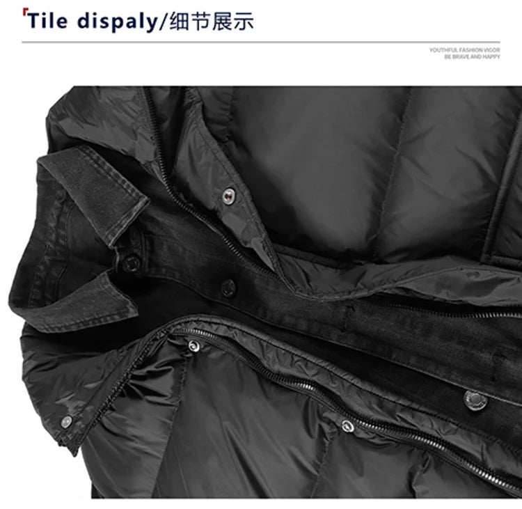 COMXZ Luxury Down Jacket Stand Collar Fake Two-Piece Cold Protection Coat Hiking Travel Winter Wear Lightweight Puffer Jacket