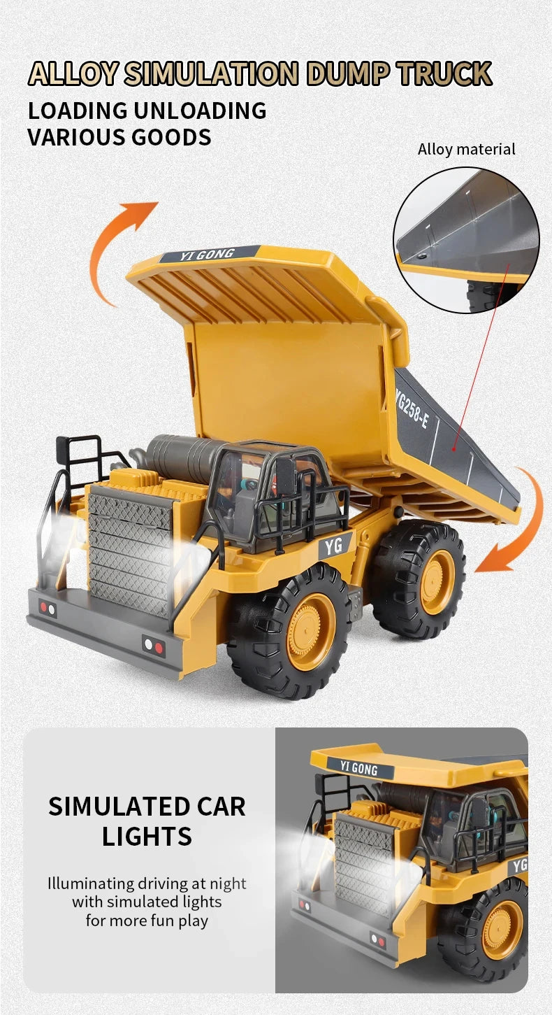 Kids' Best Christmas Gift! 1:24 2.4G 11 Channels RC Construction Vehicle Set - Excavator/Dump Truck/Loader/Bulldozer