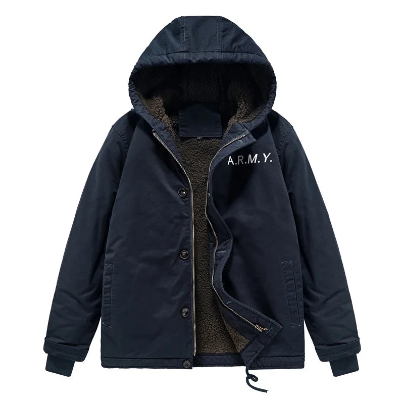 2025 New High-quality fall/winter outerwear men's outdoor casual windproof hooded pullover loose fleece work jacket male