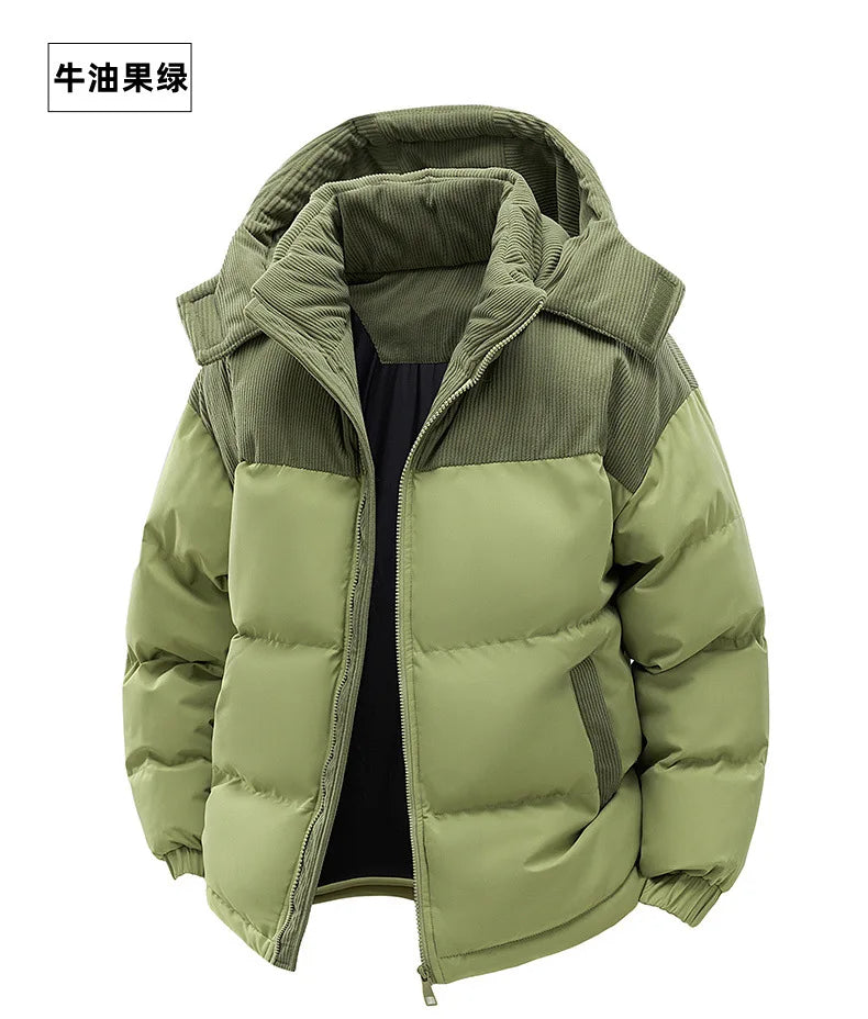 2025 Men's Color-coded Casual Trendy Loose Long Sleeve Hooded Quilted Jackets Male Winter New Fashion Thicken Clothes Coats Tops