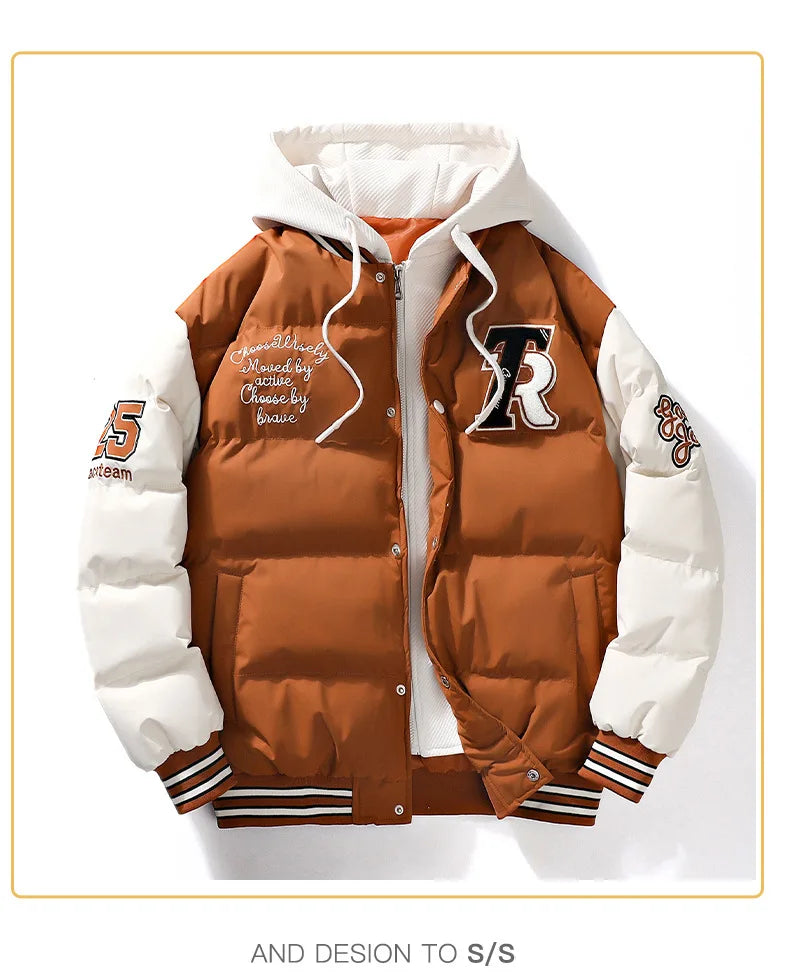 Supzoom New Arrival Casual Embroidery Mens Winter Trendy Fake Two-piece Hooded Bread Suit Couple Cotton-padded Jackets And Coats