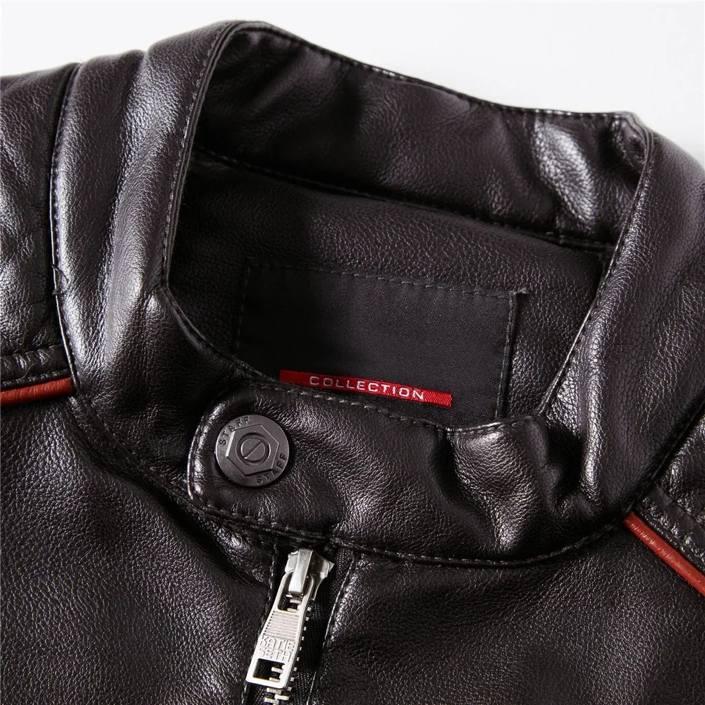 Streetwear Biker Coat Slim Fit Autumn Winter Coat Men Fur Lined Men Motorcycle Jacket Fashion Men Jacket Coffee Leather Jacket