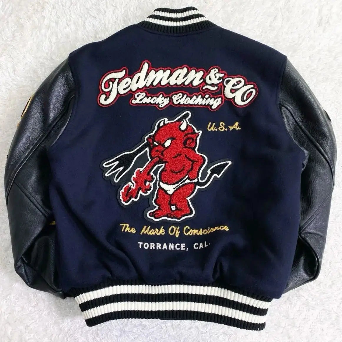 American vintage niche versatile baseball men and women autumn and winter retro contrast couple splicing jacket