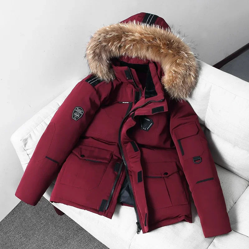 Men's Thermal Down Jacket Thick Puffer Jacket Men Coat High Quality Overcoat Winter Parka Men 90% White Duck Down Removable Cap
