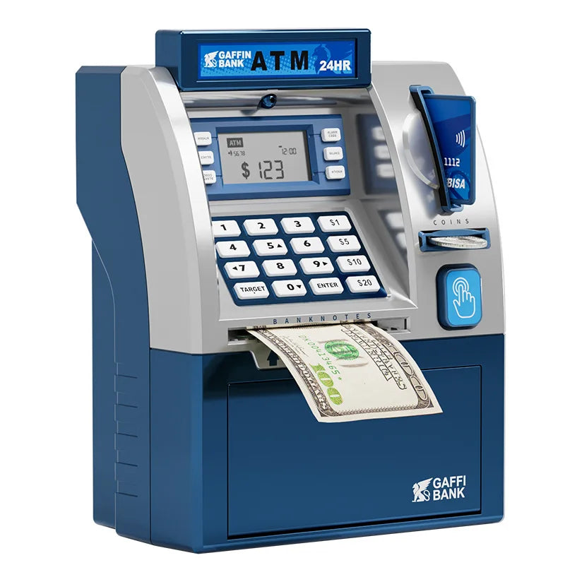 Playing house, savings toys, ATM machines, smart card swiping, coin counting, large safe, password, and money storage can