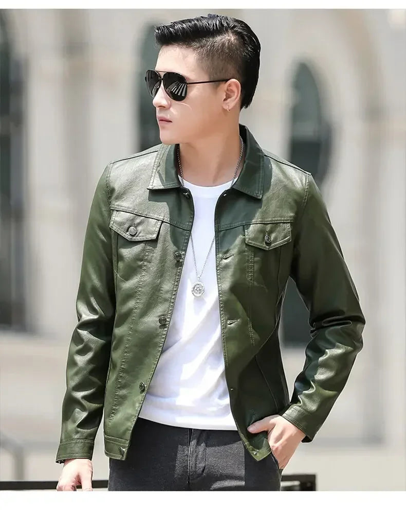 brand New leather jacket for men's leather jacket casual jacket Korean trend slim fit handsome youth Leather Coat mens plus size