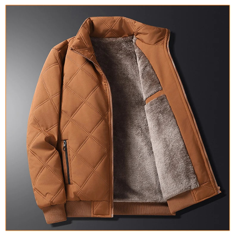 Fleece Jacket for Men 2025 Thick Stand Collar Solid Winter Jacket Men Windproof Warm Business Casual Men Coats High Quality