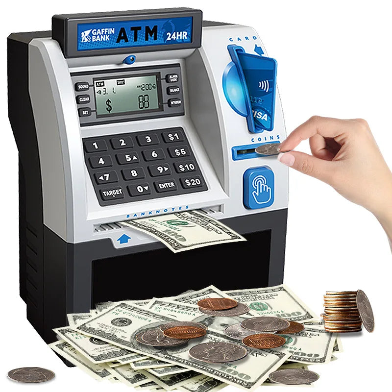 Playing house, savings toys, ATM machines, smart card swiping, coin counting, large safe, password, and money storage can