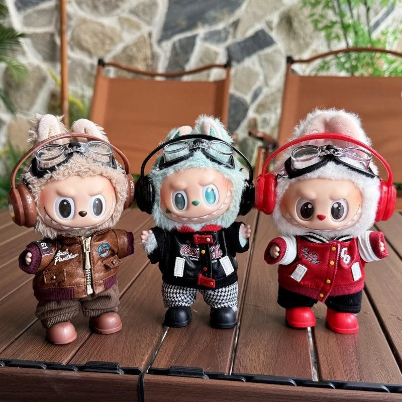 For 15/17cm Labubu Doll Fashion Trend Locomotive Clothing Set plush toy Leather Jacket Clothes designer Diy original Accessories