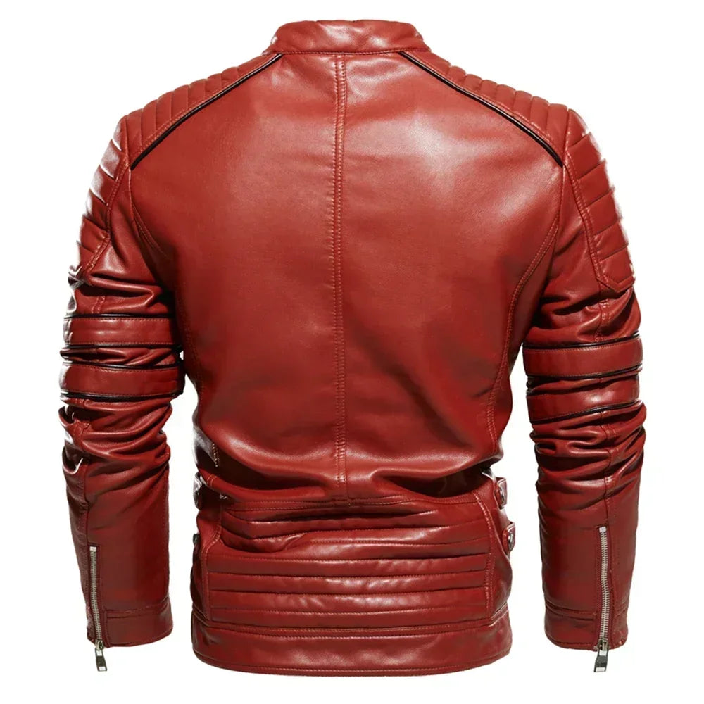 Streetwear Biker Coat Slim Fit Autumn Winter Coat Men Fur Lined Men Motorcycle Jacket Fashion Men Jacket Coffee Leather Jacket