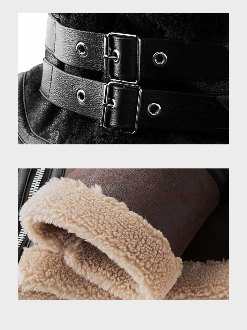 Men's Fleece Leather Motorcycle Short Jacket Imitation Fur Coat High Quality High Appearance Level Fur Integrated Flight Suit