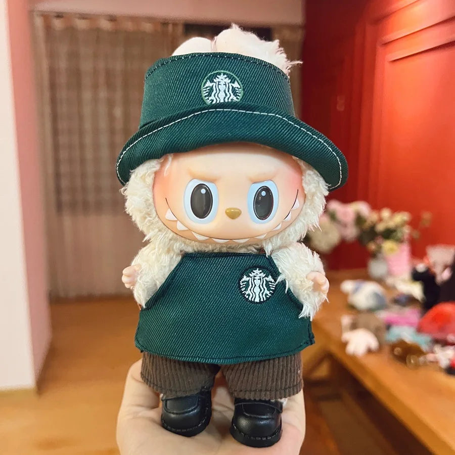 For 15/17cm Labubu Mini Doll Luxury Bow Dress original Hat Pants Clothes Set Labubu Dolls Clothing designer DIY Toys Accessorie