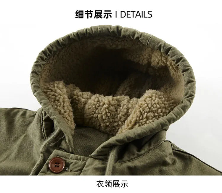 2025 New High-quality fall/winter outerwear men's outdoor casual windproof hooded pullover loose fleece work jacket male