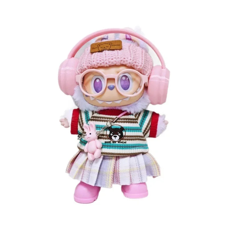 For Labubu Clothes Pink Overalls, Colorful Headphone Sets, Rainbow-colored Pleated Skirt Clothing, Labubu Accessories (no Dolls)