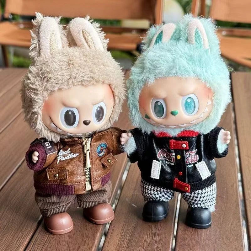 For 15/17cm Labubu Doll Fashion Trend Locomotive Clothing Set plush toy Leather Jacket Clothes designer Diy original Accessories